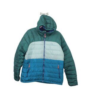 LL Bean Beans Down Hooded Jacket Colorblock Mallard Teal Dark Pine Size L